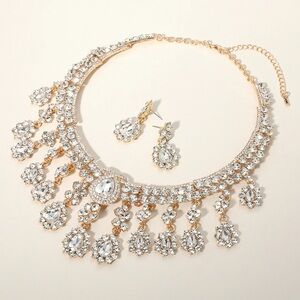 Teardrop Stone Chandelier Evening Necklace Earring Set